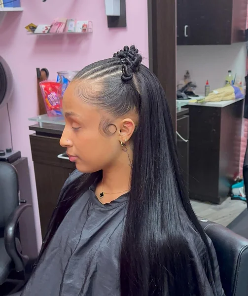 Quick Weave Ponytail Updo with Straight Weave