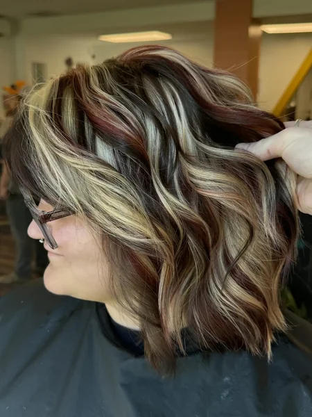 Short Wavy Calico Bob with Dark, Red, and Blonde