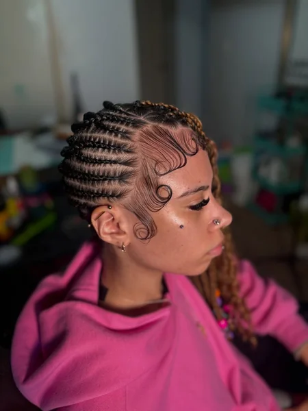 Lemonade Braids with Color Highlights and Baby Hair Design