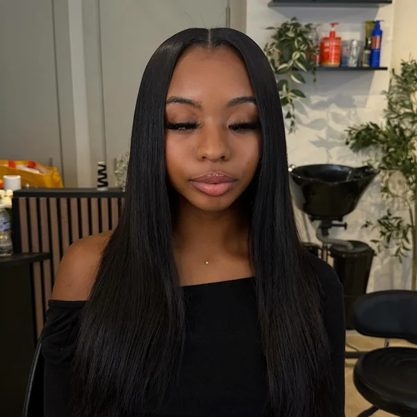 Middle Part Long Straight Black Lace Front