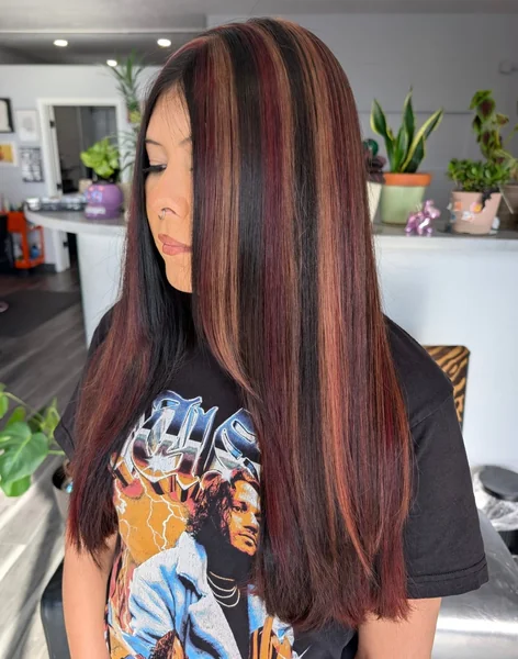 Dark Calico with Black, Burgundy, and Caramel Straight