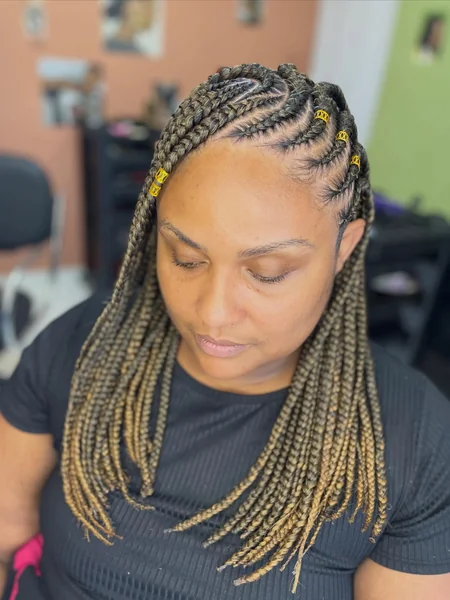 Lemonade Braids with Gold Beads and Blonde Color