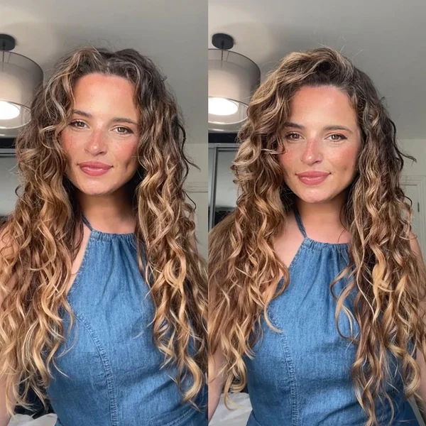 Middle Part Long Curly Brown Highlighted Hair