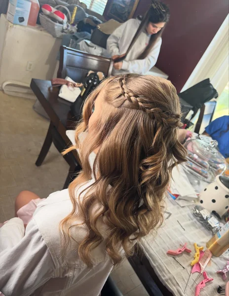 Waterfall Braid Half Up with Loose Curls