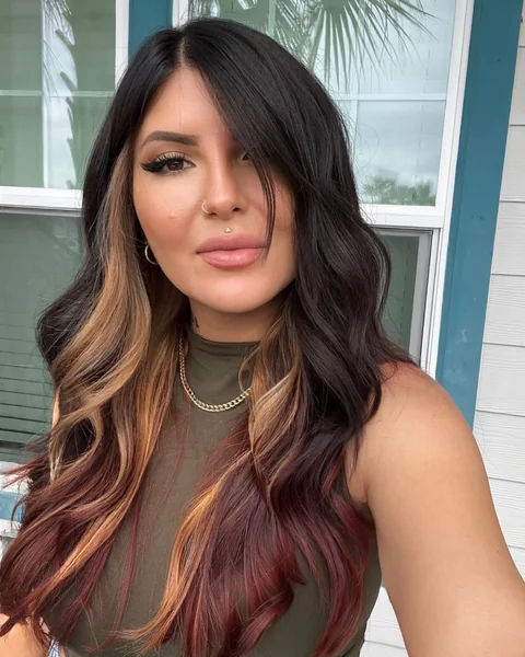 Calico Hair Underneath on Long Dark Wavy Hair