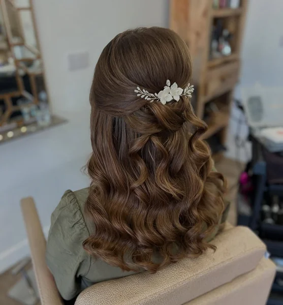 Bridal Half Up with Floral Hair Comb