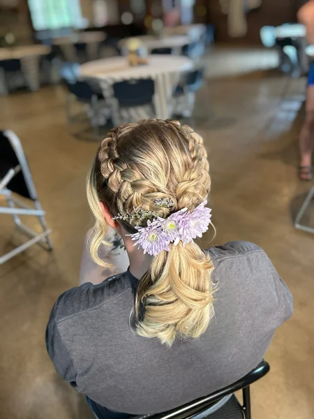 Dutch Crown Braid Ponytail with Flowers