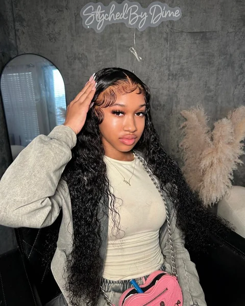 Black Deep Wave Wig with Swoop Baby Hairs