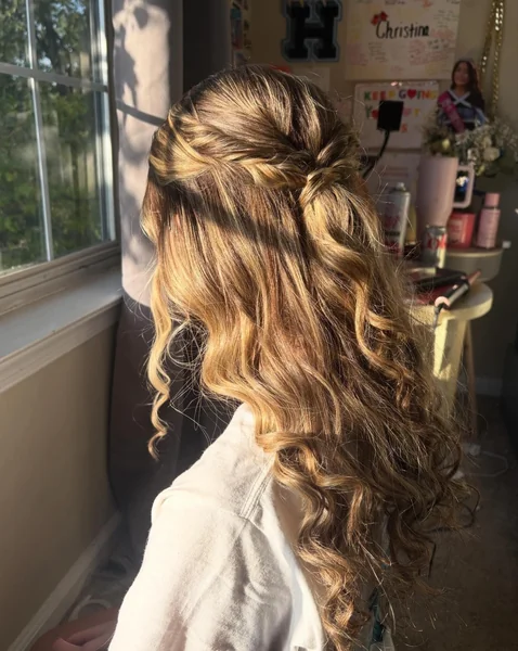 Twisted Half Up with Curls for Homecoming