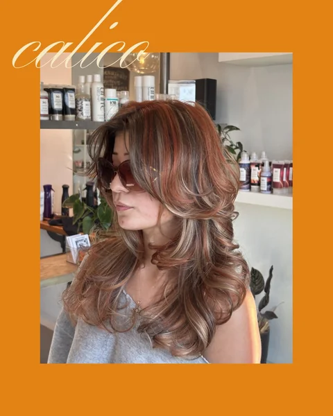 Wavy Calico Hair with Brown, Red, and Blonde — Styled