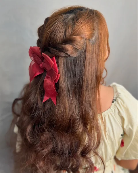 Easy Half-Up Twist with a Velvet Bow