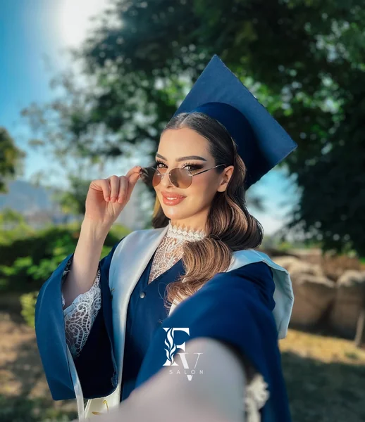 Side-Swept Waves with Graduation Cap and Sunglasses
