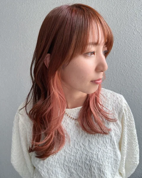 Peach Coral Medium Hair with Wispy Bangs