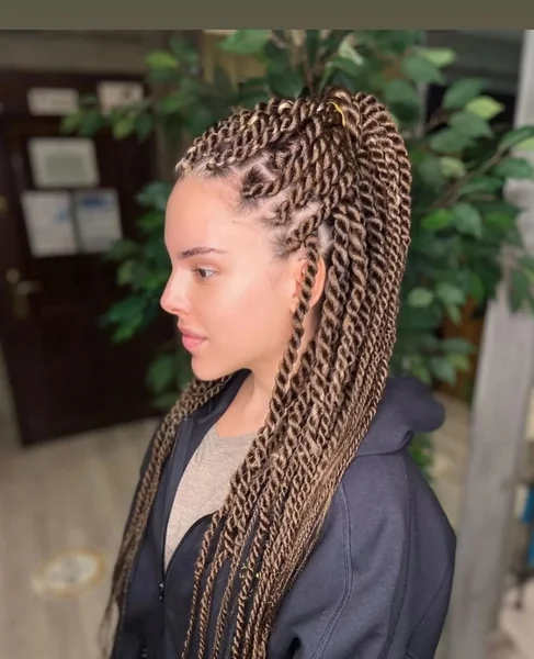 Medium Brown Twists Half-Up Ponytail