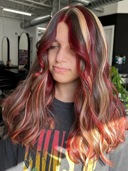 Colorful Calico Hair with Dark Brown, Red & Gold
