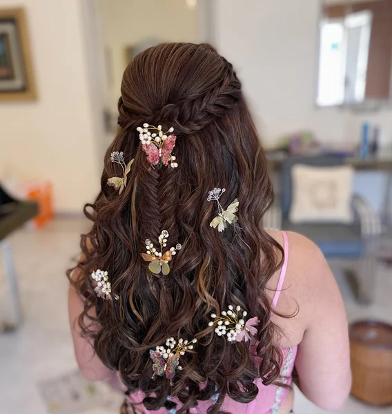 Curly Fishtail Braid with Butterfly Pins