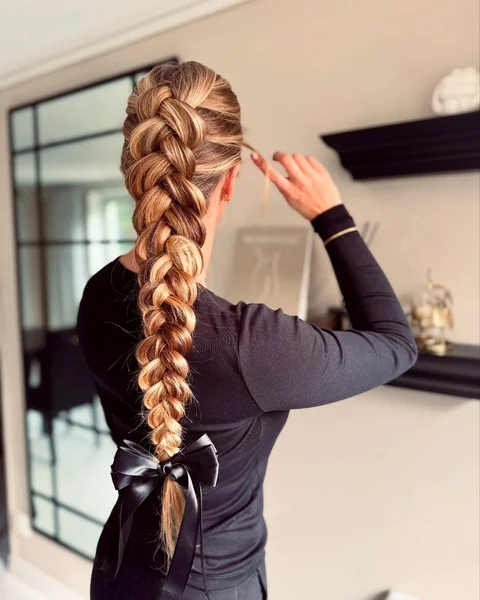 Long Dutch Braid with Satin Bow
