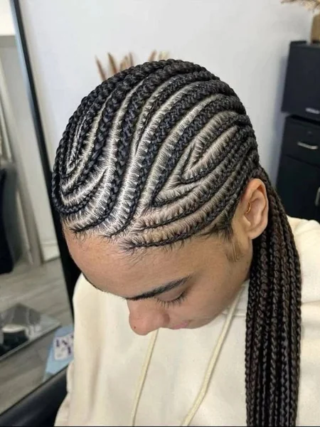 Intricate Curved Cornrow Ponytail