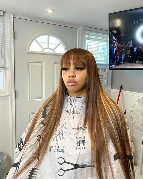 Quick Weave with Bangs Honey Brown Color