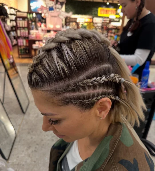Dutch Lace Braid with Mini Side Braids into Ponytail