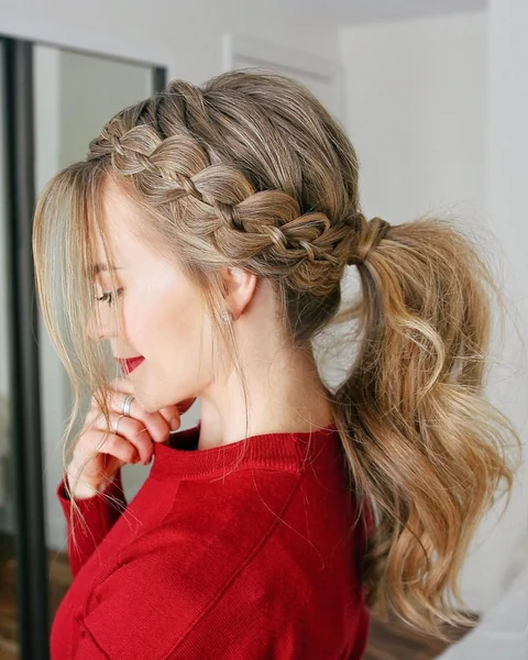 Dutch Braid Wrapping into Side Ponytail