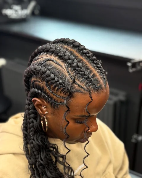 Geometric Cornrow Pattern on Black Women