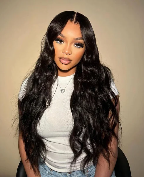Long Black Body Wave with Center Part
