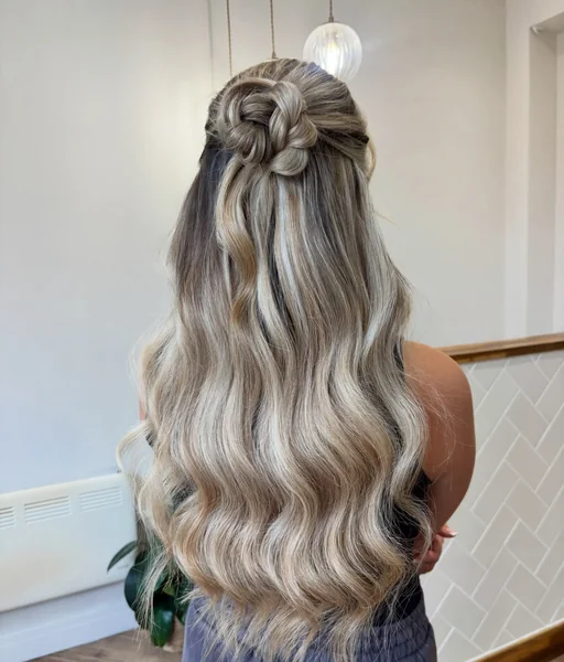 Braided Rose Knot Half Up on Ash Blonde Hair