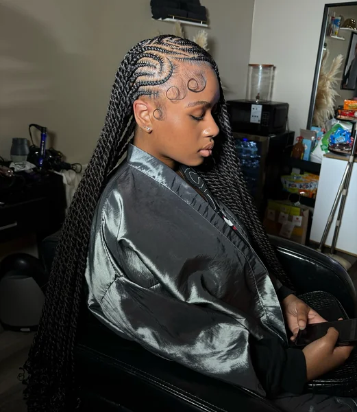 Lemonade Braids with Swirl Design and Styled Baby Hairs
