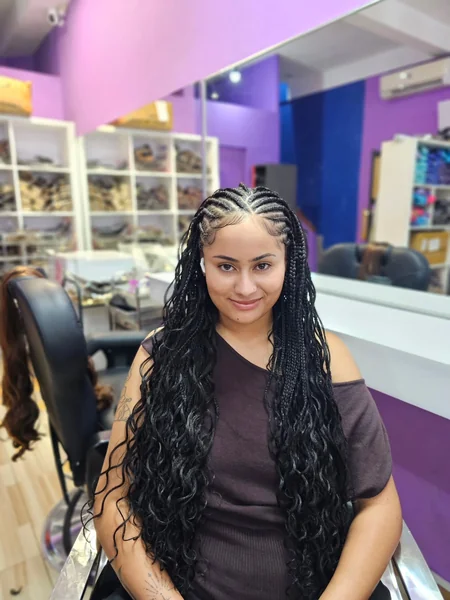 Fulani Braids with Boho Curls and Simple Side Part