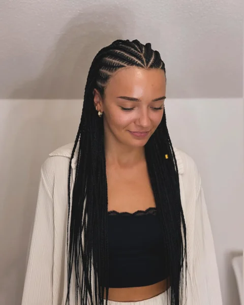 Fulani Cornrow Box Braids, Front View
