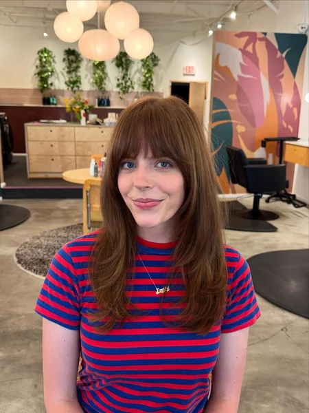 Medium Auburn Hair with Full Front Bangs
