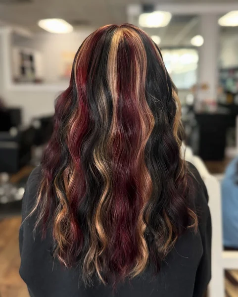 Dark Calico Waves with Burgundy and Caramel Patches