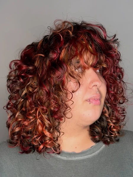Medium Curly Calico Hair with Red, Brown, and Gold
