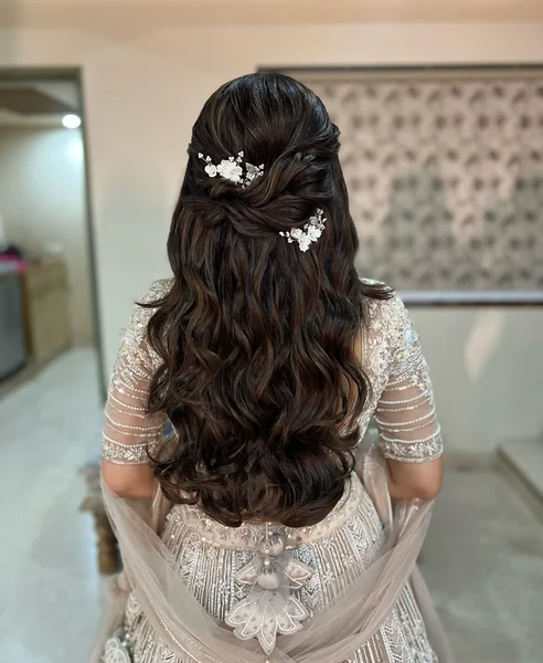 Half-Up Twist with White Flower Pins