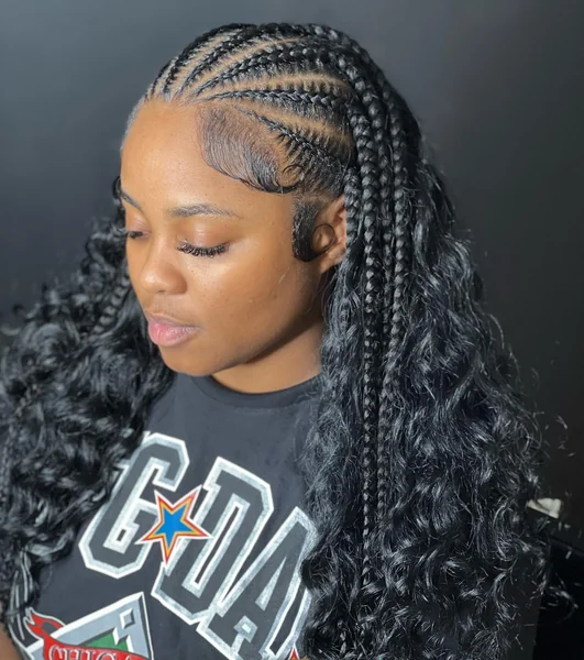 Stitch Cornrows with Flowing Curly Weave