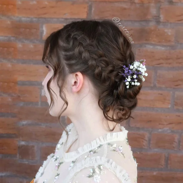French Braid Updo with Baby's Breath