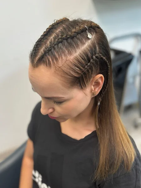 Cornrow Braids into Sleek Ponytail with Charm