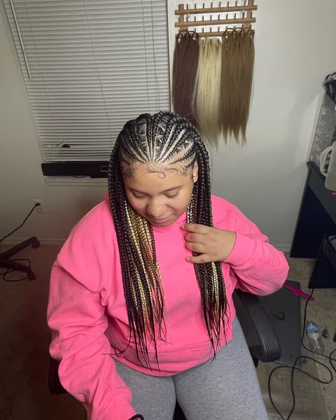Feed-In Cornrows with Gold Highlights