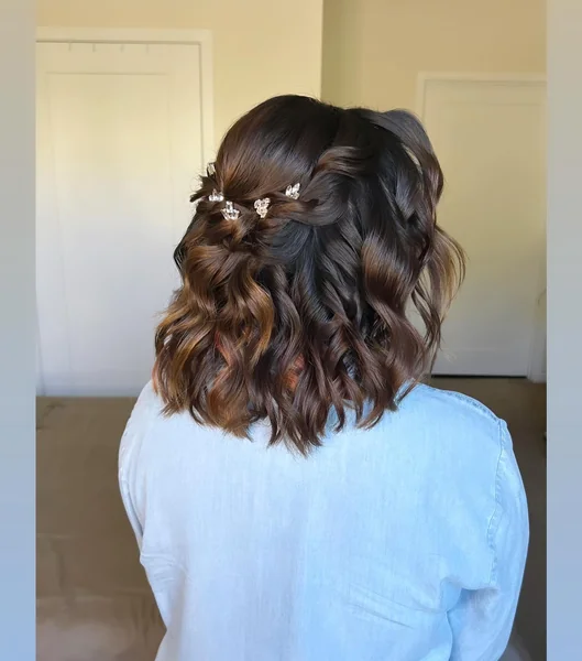 Short Hair Half Up Twist with Crystal Pins