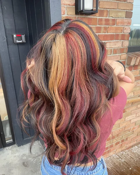 Dark Brown Calico Hair with Red and Gold
