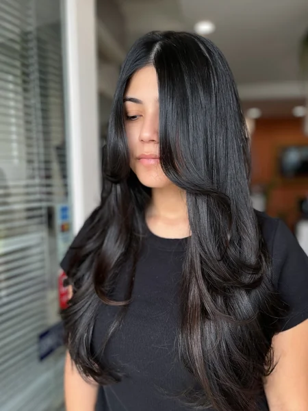 Middle Part Long Black Straight Layers
