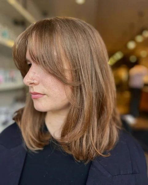 Auburn Hair with Side-Swept Fringe