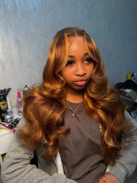 Auburn Ginger Body Wave Wig Middle Part