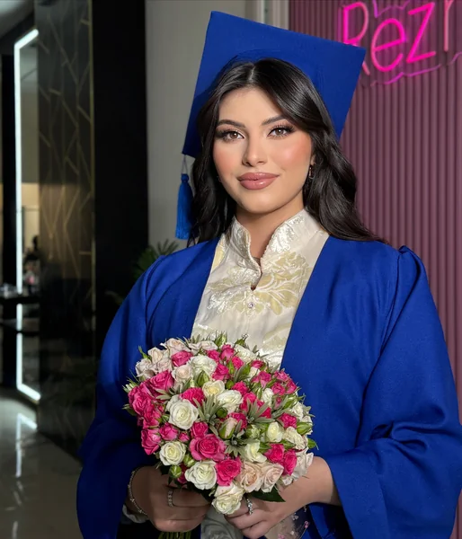 Side-Swept Waves Under Blue Graduation Cap