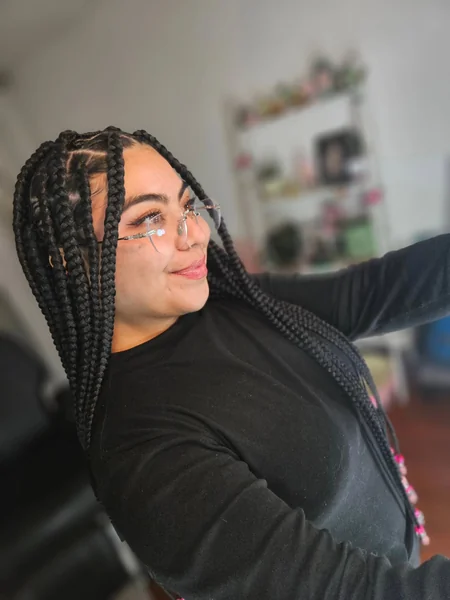 Large Black Knotless Braids with Bead Accents