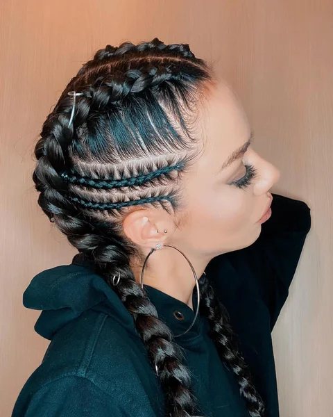 Full Cornrows with Teal Accent Braids