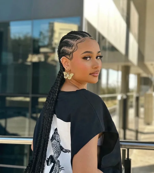 Sleek Cornrow Ponytail with Side Braids