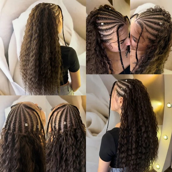 Fulani Braids with Boho Curls and Beads — Multi-Angle Collage