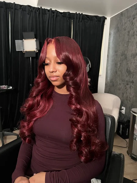 Deep Burgundy Body Wave Wig Side Part
